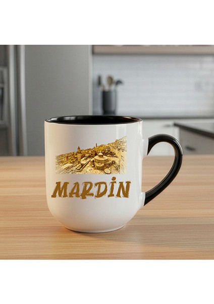 Mardin Resimli Elite Siyah Oval Kupa Bardak - Mardin Tasarımlı Oval Kupası