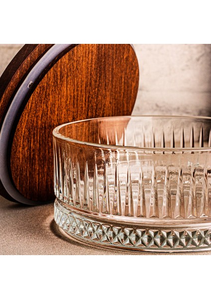 Bella Plus - 2'li Cam Kase Çerezlik Kahvaltılık Şekerlik Ahşap Vakumlu Kapaklı Kase 510 ml fırsatları