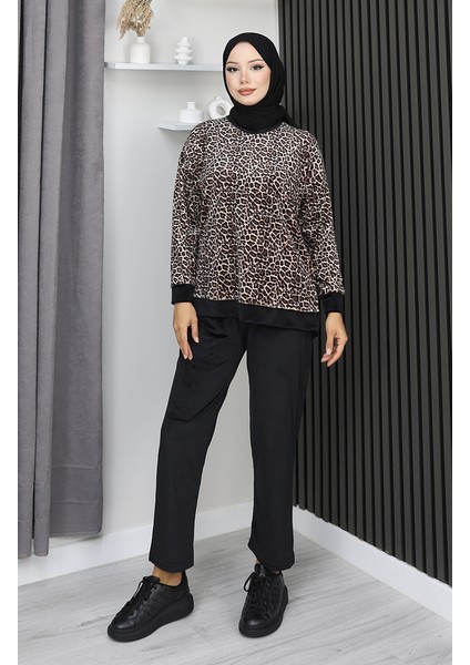 Leopar Desenli Eşofman Takım 95015-01 Kahverengi