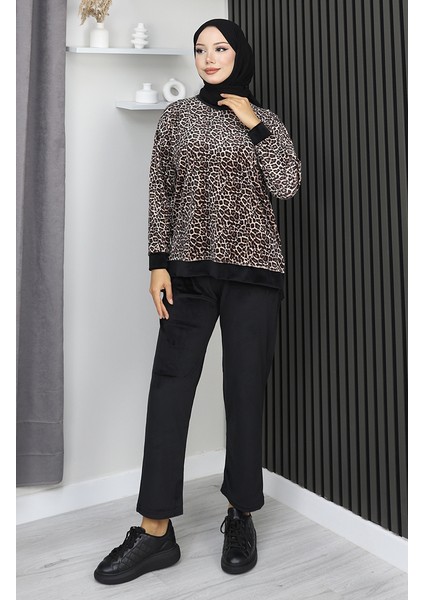 Leopar Desenli Eşofman Takım 95015-01 Kahverengi fiyatları