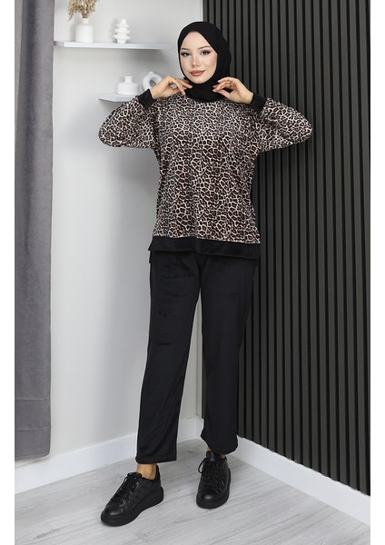 Leopar Desenli Eşofman Takım 95015-01 Kahverengi modelleri