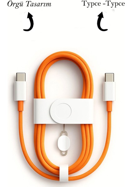 60W Apple iPhone Uyumlu 17 / 16/ 15 Pro - Pro Max Hasır Hızlı Şarj Kablosu Type-C To Type-C Pd Kablo