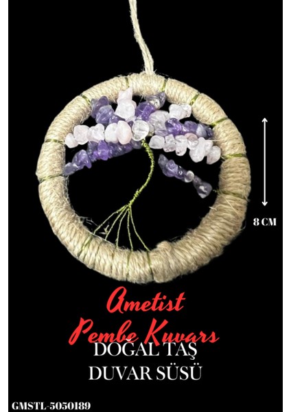 Sertifikalı Ametist Pembe Kuvars Doğal Taş El Yapımı Duvar Süsü & Araba Süsü & Kapı Süsü