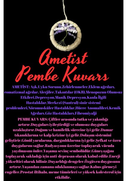 Sertifikalı Ametist Pembe Kuvars Doğal Taş El Yapımı Duvar Süsü & Araba Süsü & Kapı Süsü fiyatları