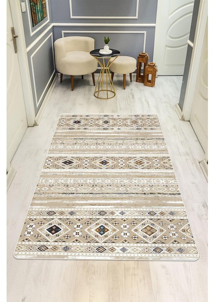 Etnik Desenli Dijital Baskı Kaymaz Taban Halı H1043