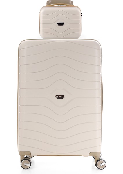 Ultra Hafif Polipropilen Körüklü Ekstra Hacim Büyük +Makyaj 2 Li Valiz Seti