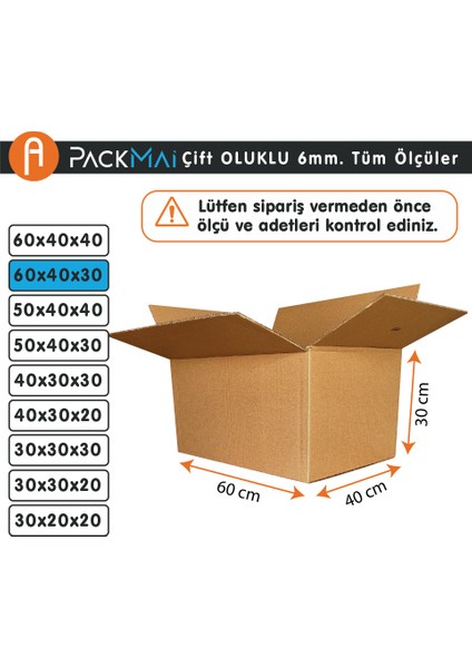 60X40X30 cm | 10 Adet | 6 mm Çift Oluklu Kalın Boş Karton Koli (Ev Taşıma-Çeyiz-Depolama-Nakliye) modelleri