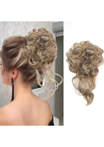 Saçlı Lastikli Kuyruklu Topuz Toka / Kumral / Platin Röfle