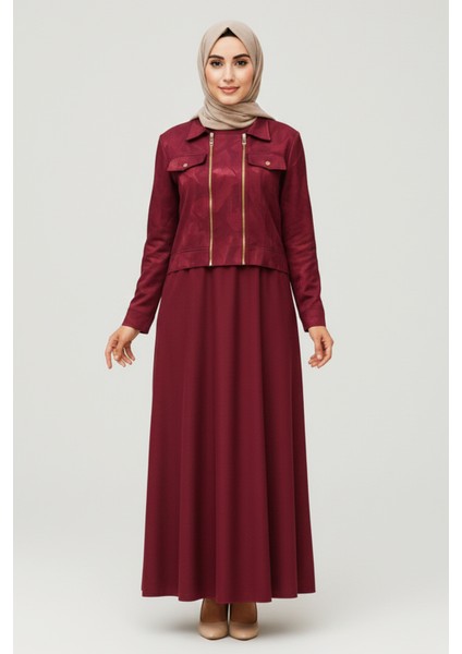 Kadın Jakar Kumaş Elbise 5305 Bordo