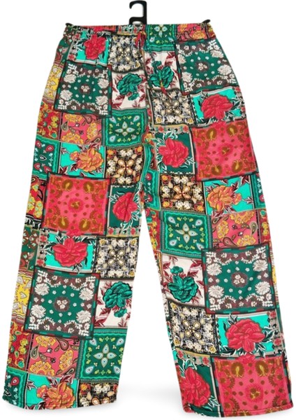 Ithal Viskon Geniş Paça Şık Etnik Otantik Desenli Pantolon - Royaleks - Desen4