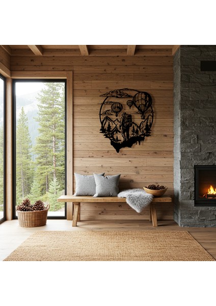 Balon ve Doğa Temalı Ahşap Duvar Tablosu