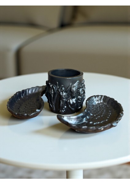 3’lü Dekoratif Set, Kanat Figürlü Tasarım ve Modern Vazo ile Şık Ev Aksesuarı, Ev Ofis Dekoru