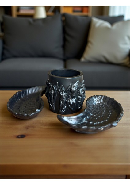 3’lü Dekoratif Set, Kanat Figürlü Tasarım ve Modern Vazo ile Şık Ev Aksesuarı, Ev Ofis Dekoru