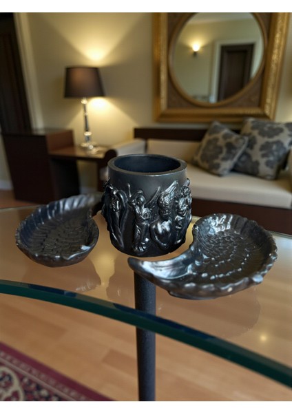 3’lü Dekoratif Set, Kanat Figürlü Tasarım ve Modern Vazo ile Şık Ev Aksesuarı, Ev Ofis Dekoru