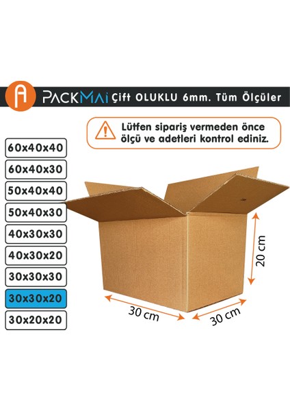 30x30x20cm | 10ADET | 6mm Çift Oluk Kalın Boş Karton Koli (Küçük Eşya-Ev Taşıma-Çeyiz-Depolama-Nakliye) fiyatları