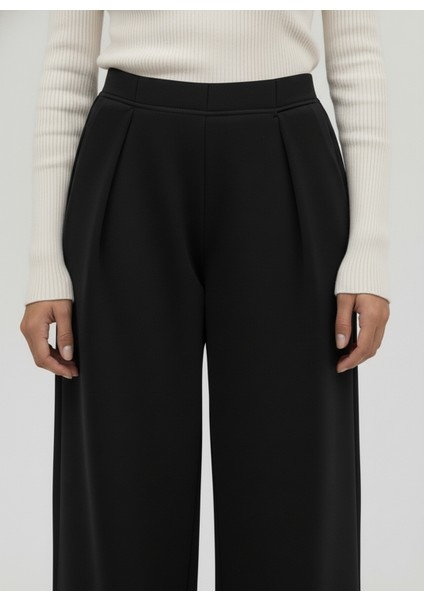 Pileli Bol Pantolon-Siyah