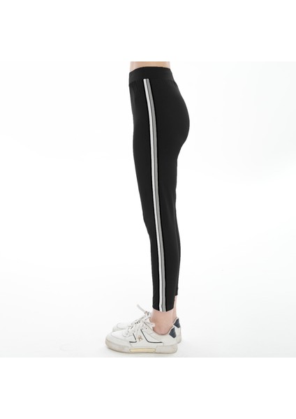 Kadın Şeritli Siyah Tayt (Büyük Beden Seçeneğiyle)