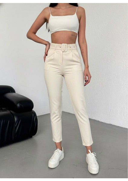 Kadın Pileli Ithal Kemerli Havuç Yüksek Bel Kumaş Pantolon modelleri