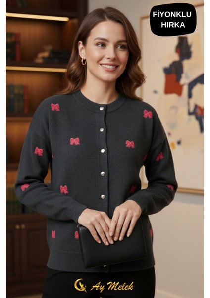 Kadın Triko Hırka Düğmeli Bisiklet Yaka Kısa Fiyonk Detaylı Hırka fiyatları