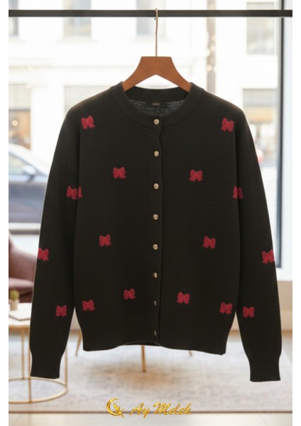 Kadın Triko Hırka Düğmeli Bisiklet Yaka Kısa Fiyonk Detaylı Hırka modelleri