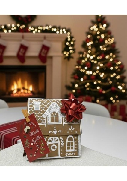 Ev Temalı Yılbaşı Hediye Kutusu –özel Çantalı Set-Premium Türk Kahvesi+Aynalı Fincan+Lokum