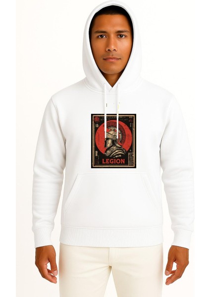 Kapüşonlu Roma Lejyoner Göğüs Baskılı Unisex Sweatshirt