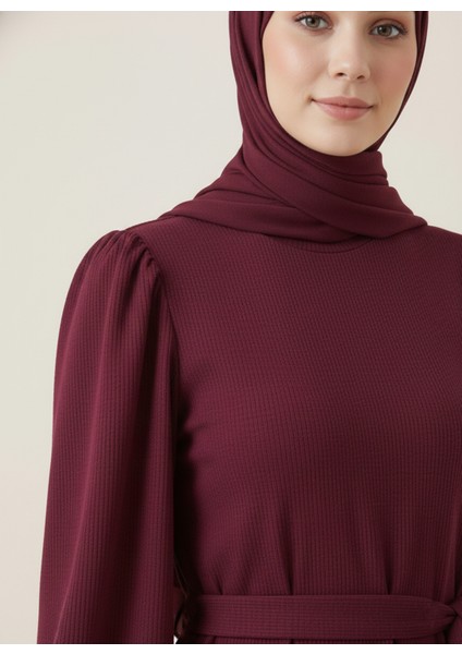 Balon Kol Örme Triko Elbise-Bordo fiyatları