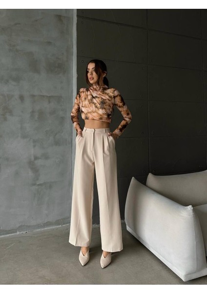 Kadın Palazzo Kalıp Pileli Yüksek Bel Ithal Kumaş Doubleface Yüksek Kaliteli Ürün Çekme Solma Yapmaz