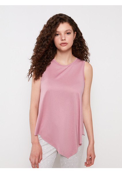 Yeni Sezon Kadın Bisiklet Yaka Düz Kolsuz Pijama Üst