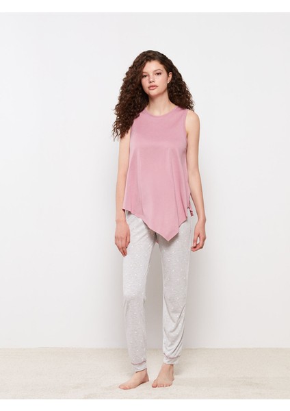 Yeni Sezon Kadın Bisiklet Yaka Düz Kolsuz Pijama Üst modelleri