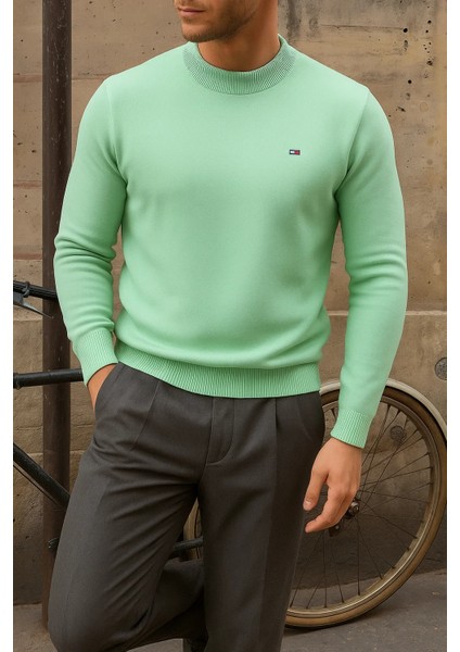 Erkek Kışlık Yarım Boğazlı Dar Basic Mint Kazak fiyatları