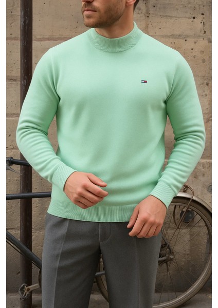 Erkek Kışlık Yarım Boğazlı Dar Basic Mint Kazak fırsatları
