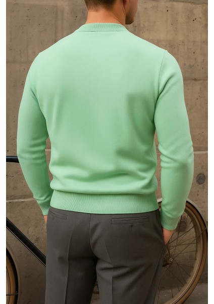 Erkek Kışlık Yarım Boğazlı Dar Basic Mint Kazak indirimleri