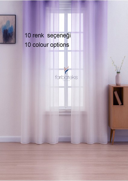 Lila Renk Renkli Tül Üstdegrade Ütü Istemeyen Kırışmaz 2 Kat Pileli Tül