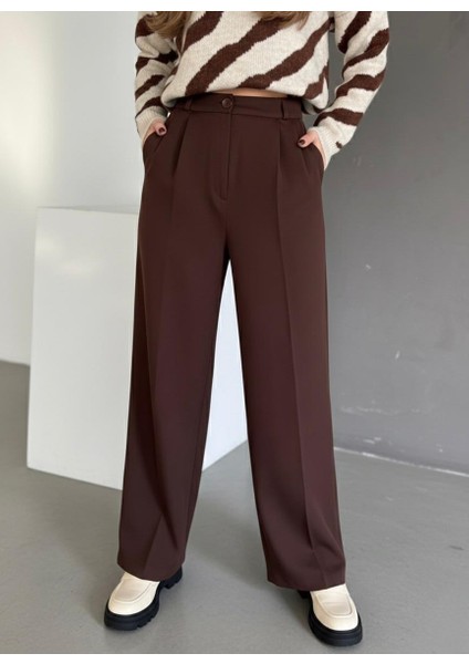 Kadın Palazzo Kalıp Pileli Yüksek Bel Ithal Kumaş Doubleface Yüksek Kaliteli Ürün Çekme Solma Yapmaz fırsatları