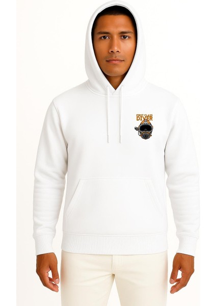 Kapüşonlu First Class Diver Cep ve Sırt Baskılı Unisex Sweatshirt