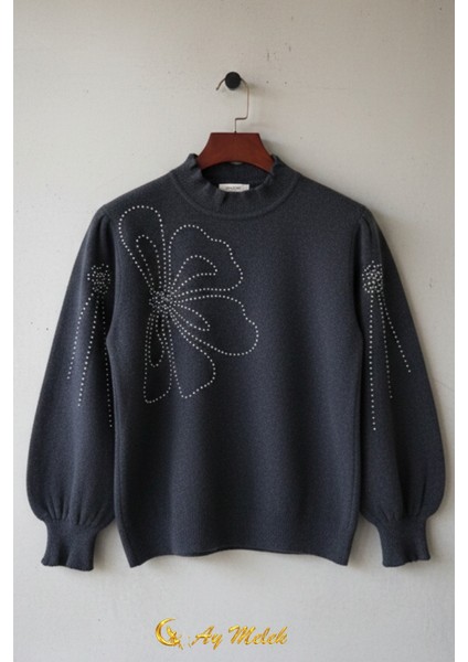 Kadın Triko Kazak Dik Yaka Angora Yumuşak Dokulu Kazak