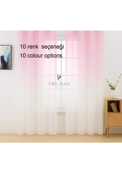 Pembe Renk Renkli Tül Üstdegrade Ütü Istemeyen Kırışmaz 2 Kat Pileli Tül