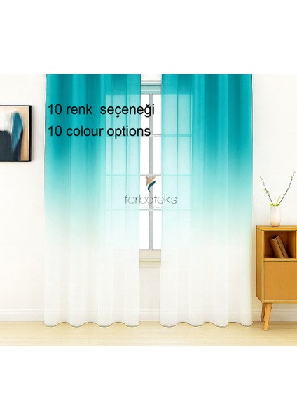 Yeşil Petrol Renkli Tül Üstdegrade Ütü Istemeyen Kırışmaz 2 Kat Pileli Tül