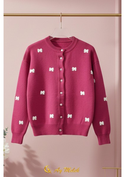 Kadın Triko Hırka Düğmeli Bisiklet Yaka Kısa Fiyonk Detaylı Hırka modelleri