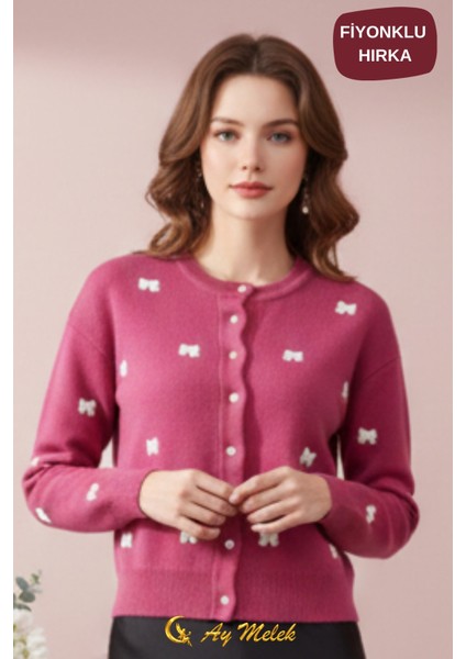 Kadın Triko Hırka Düğmeli Bisiklet Yaka Kısa Fiyonk Detaylı Hırka fırsatları