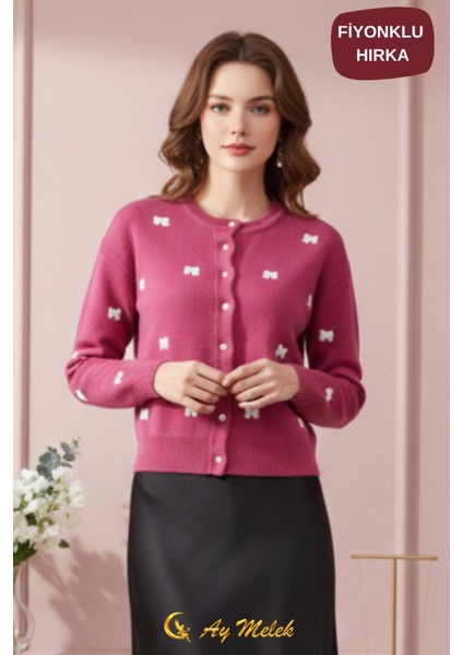 Kadın Triko Hırka Düğmeli Bisiklet Yaka Kısa Fiyonk Detaylı Hırka indirimleri