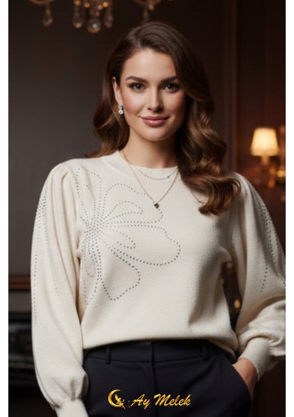 Kadın Triko Kazak Dik Yaka Angora Yumuşak Dokulu Kazak