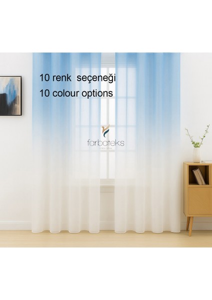 Mavi Renk Renkli Tül Üstdegrade Ütü Istemeyen Kırışmaz 2 Kat Pileli Tül