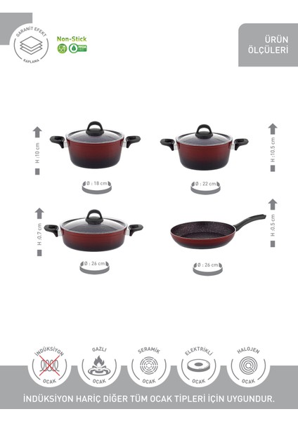 Gloria 7 Pcs Silikon Tencere Seti 2.7mm (18/22TEN/26KAR/26TV) modelleri