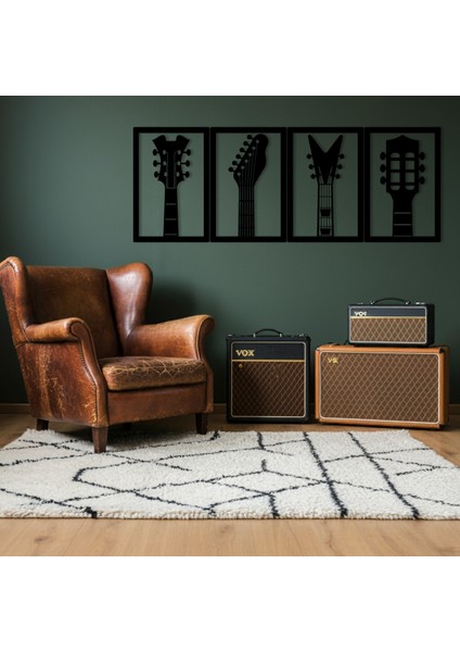 Gitarlar Temalı Ahşap Duvar Tabloları