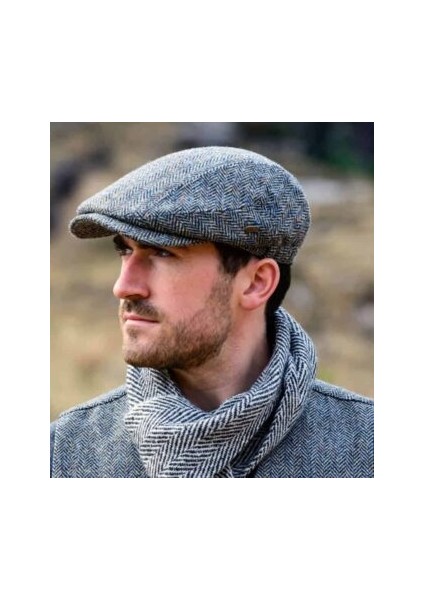 Kışlık Kaşe Şapka Yün Düz Renk Spor London Kasket -Gri Çizgili fiyatları