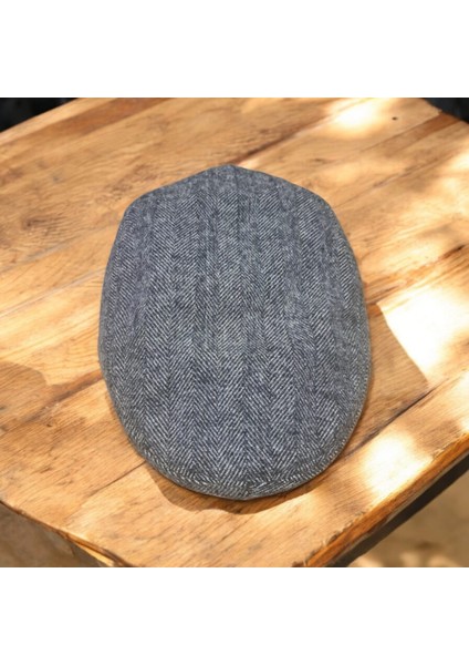 Kışlık Kaşe Şapka Yün Düz Renk Spor London Kasket -Gri Çizgili modelleri