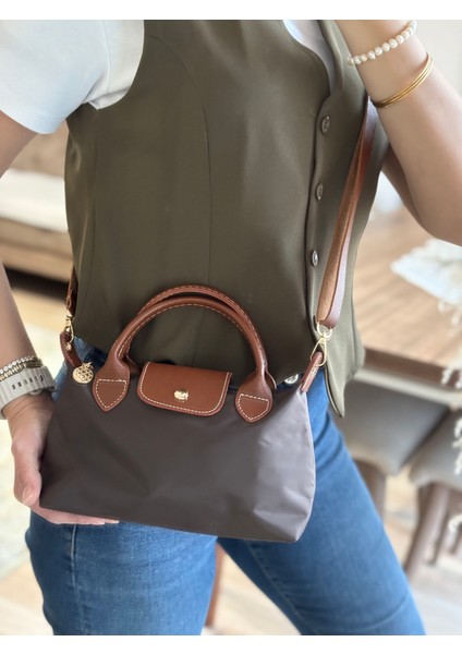 Kahve Paraşüt Kumaş Taba Saplı El ve Omuz Çantası