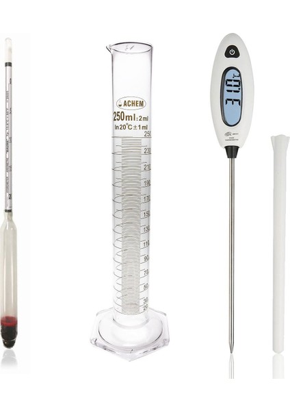 0-20 Bomemetre Hidrometre 250ML Cam Mezür ve GM1311 Prob Termometre Seti Kaliteli